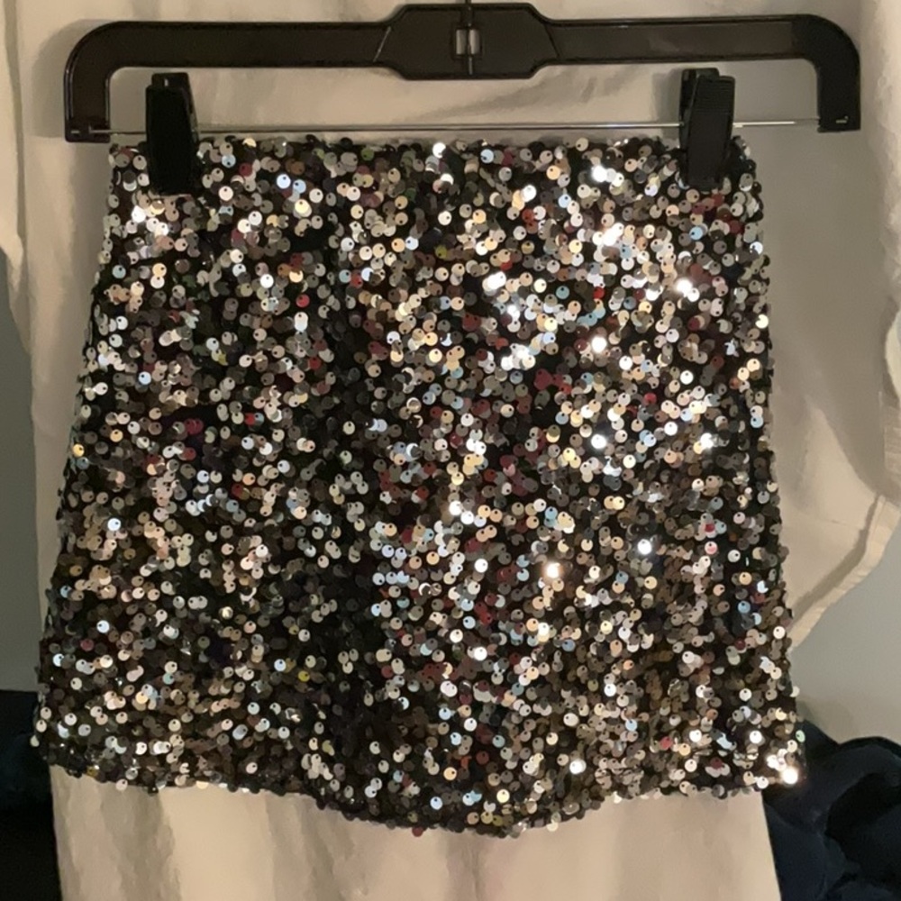 A Classy Chic Boutique Silver Black Sequin Skater Mini